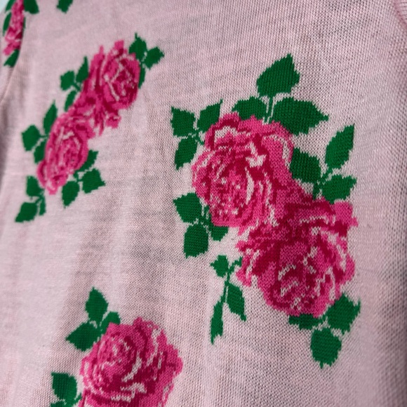 612 league sweater roses knit wool pink green luxe crew neck pull over flowers - Picture 5 of 11